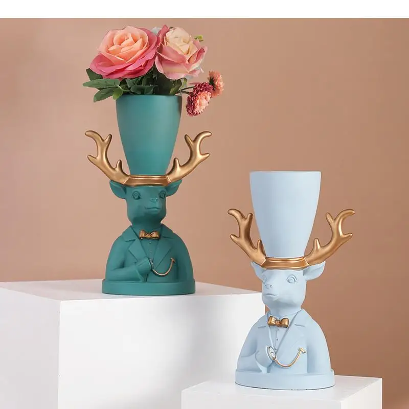 

Resin Animal Elk Deer Vase Flower Arrangement Accessories Modern Home Decoration Handicraft Furnishings Sculpture