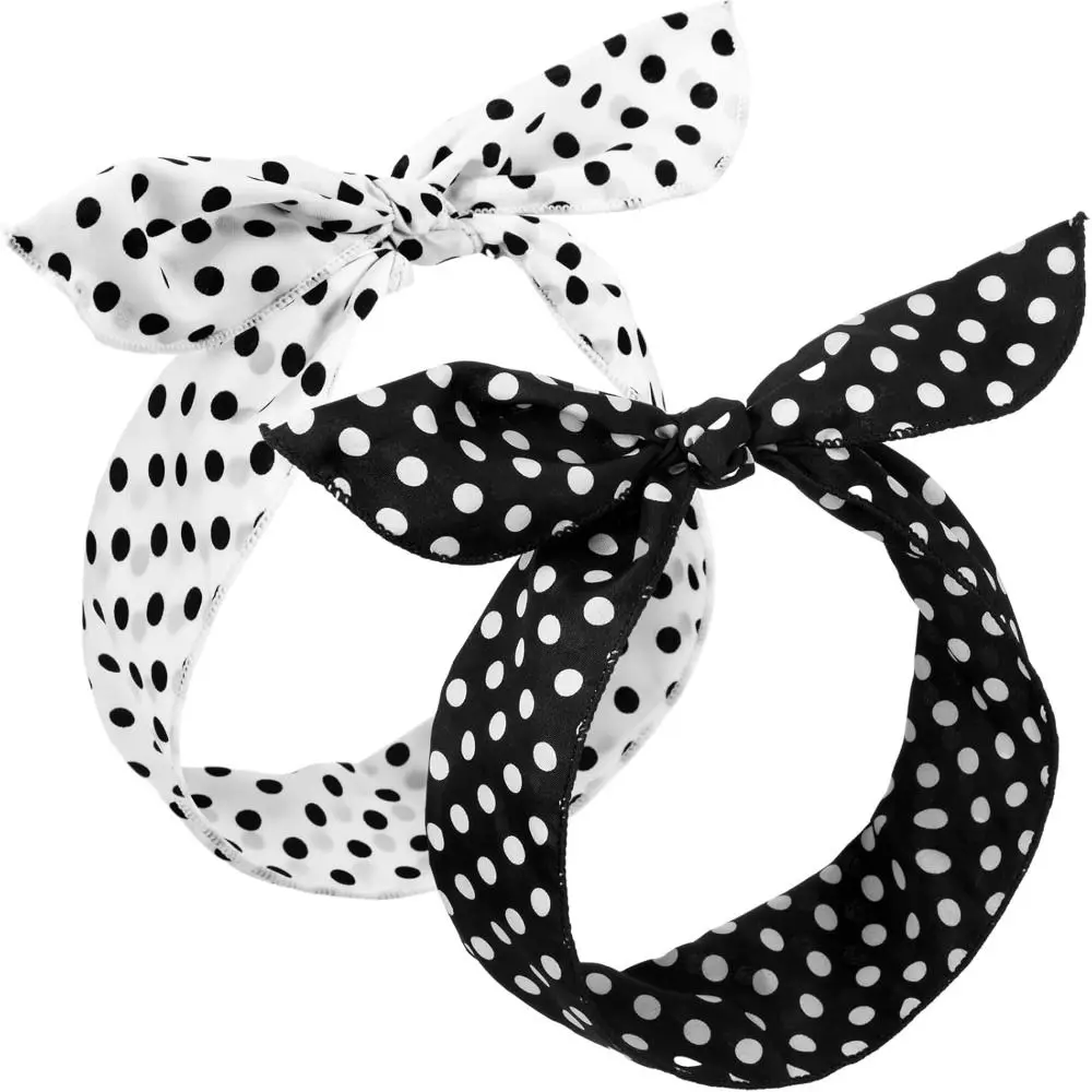 

2Pcs Fashion Polka Dot Bandana Headband Bow Wide Hair Hoop Lady Head Scarf Hair Accessories