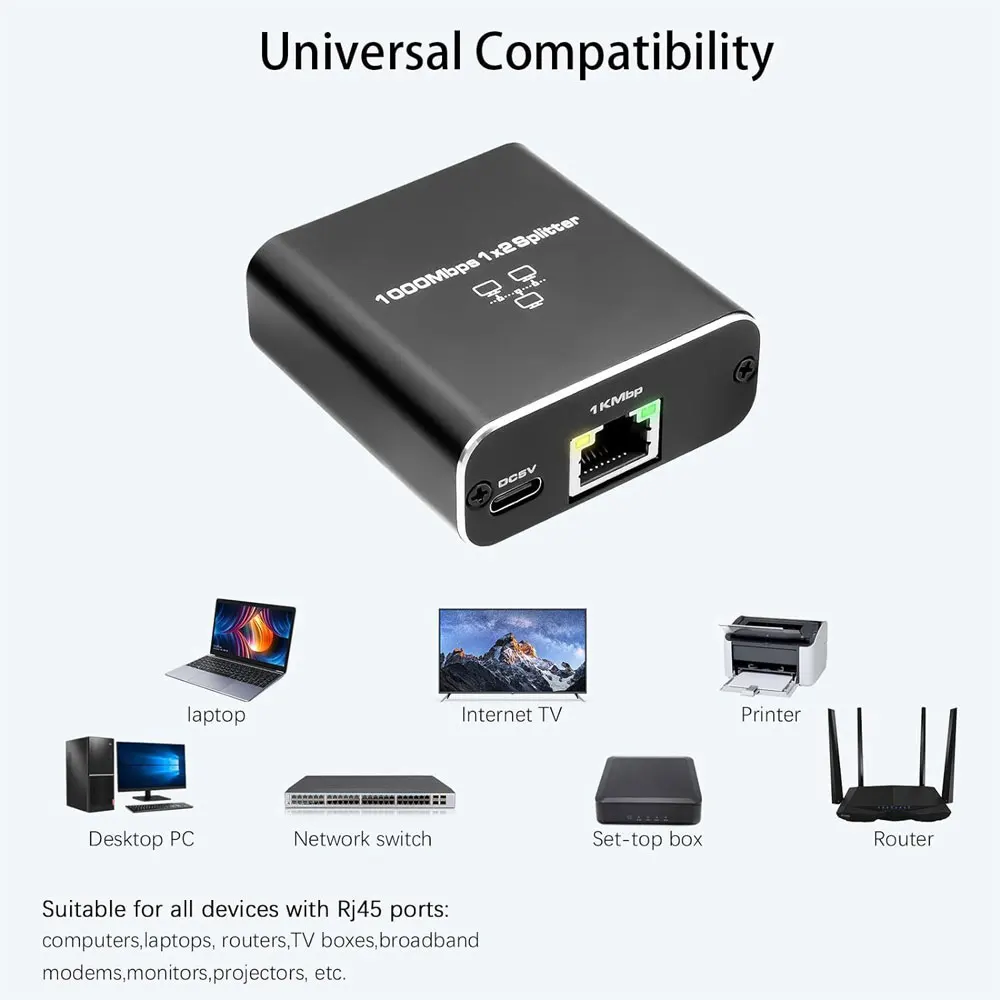 Gigabit Ethernet Switch Rj45 Splitter LAN Gigabit Extension Adapter 1000Mbps Network Connector 1to2 For PC Laptop TV Box Router