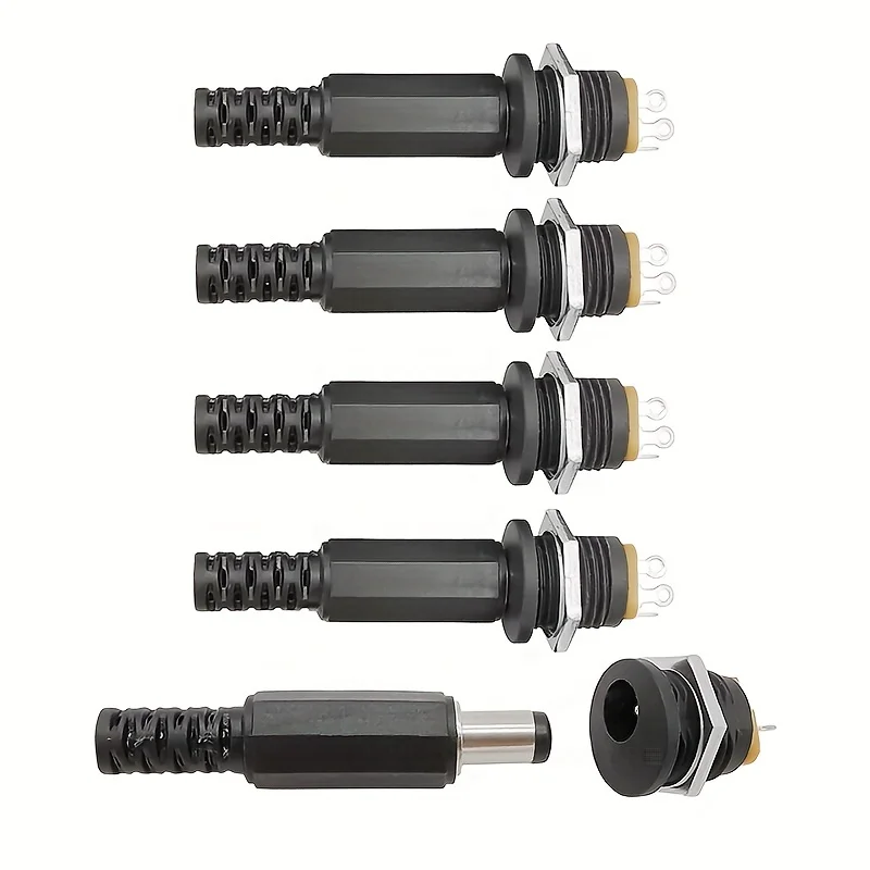 5Pairs DC12V 5.5 x 2.1mm Plastic Male Plugs DC Power Socket Female Jack Screw Nut Panel Mount Connector