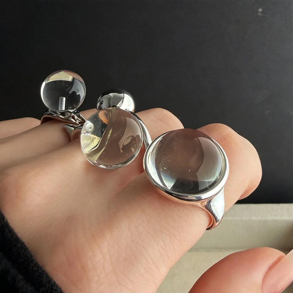 BF CLUB 925 Sterling Silver Ring For Women Jewelry Big Balls Finger Open Vintage Handmade Ring Allergy For Party Birthday Gift