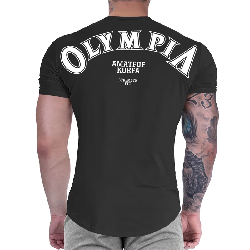 Classic American Bodybuilding Aesthetic Olympia Vintage Collegiate Typography Stretch Cotton Crew Neck Fitness T-Shirt