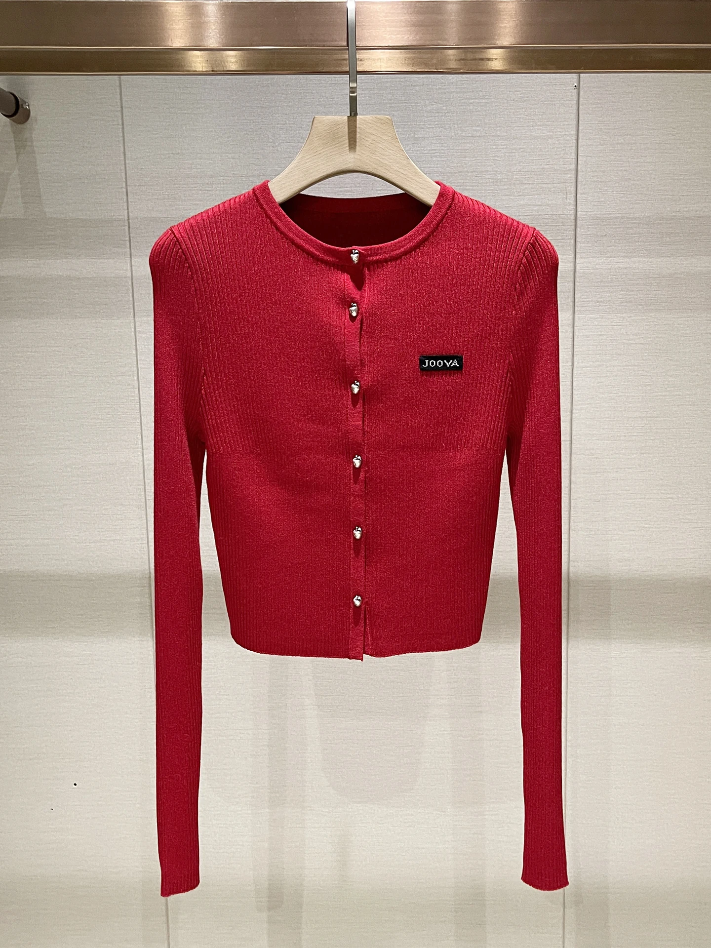 

Ele Red Long Sve round Ne Knitwear Single Button Slim Fit Women's Spring 2026 Faion Casual Comfortable Breathable