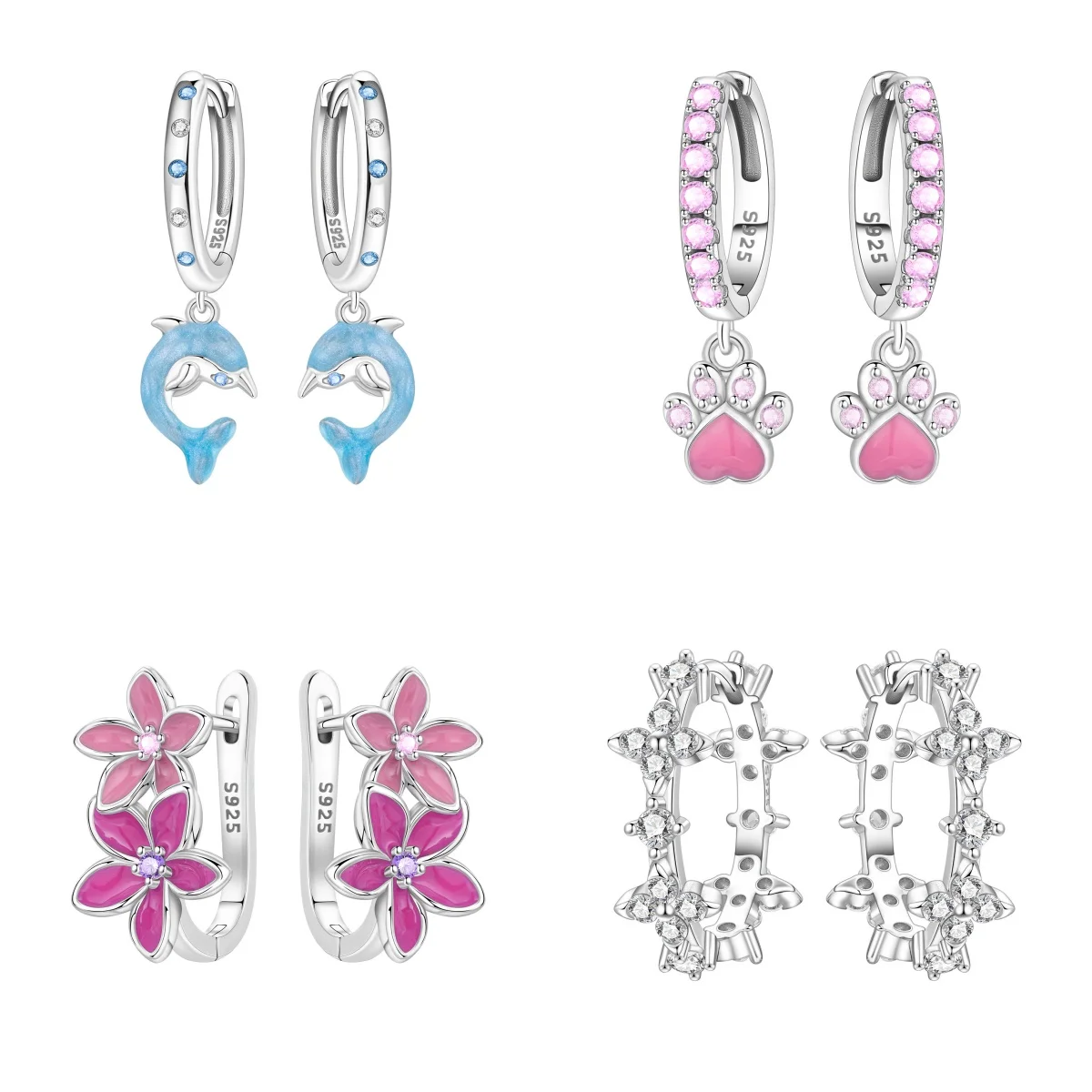 

925 sterling silver fashionable, retro and elegant blue dolphin earrings, suitable for ladies' banquets and parties, a multi-fun