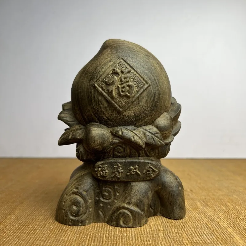 

Персиковая статуя долголетия из агарового дерева ручной работы - 5,5-дюймовая деревянная персиковая скульптура для домашнего декора, новоселья и подарка на день рождения