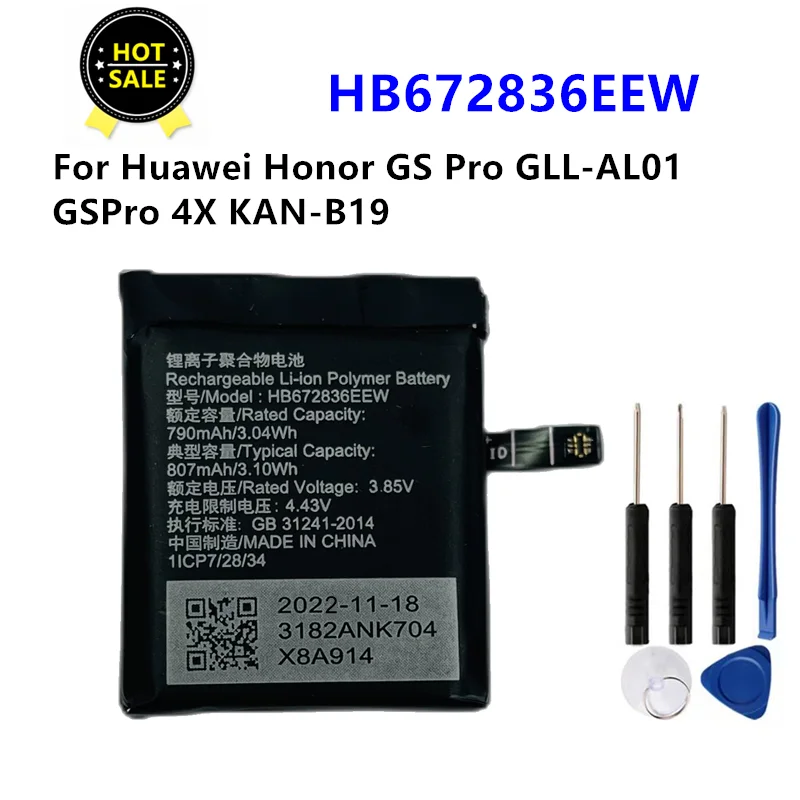 Battery HB672836EEW For Huawei Honor GS Pro GLL-AL01 GSPro 4X NIK-AL00 ASN-AL10 KAN-B19 Watch Battery 790mAh + Free Tools