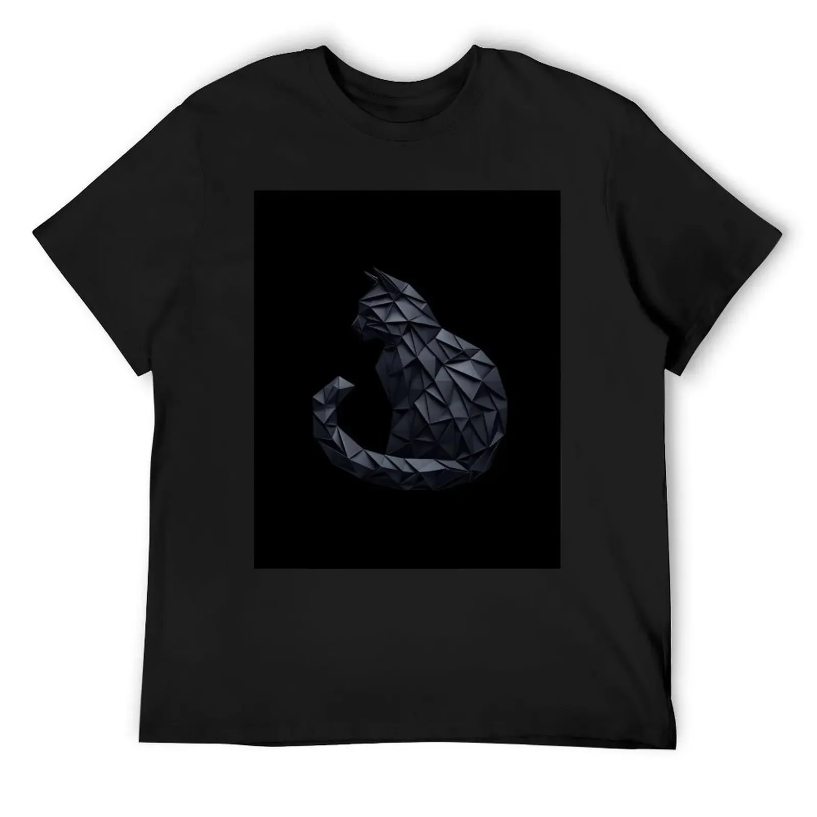 Mystic Black Cat Origami Artwork T-Shirt oversizeds Aesthetic clothing Short sleeve tee men clothing