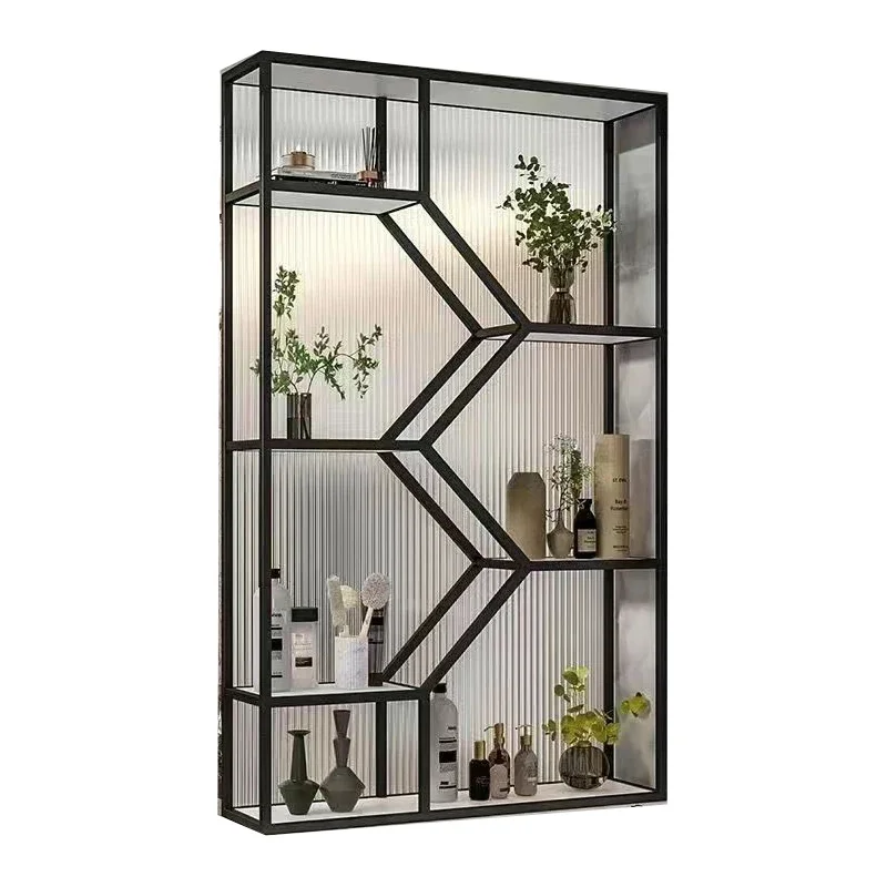 Half wall screen partition storage cabinet Changhong glass wrought iron shoe cabinet