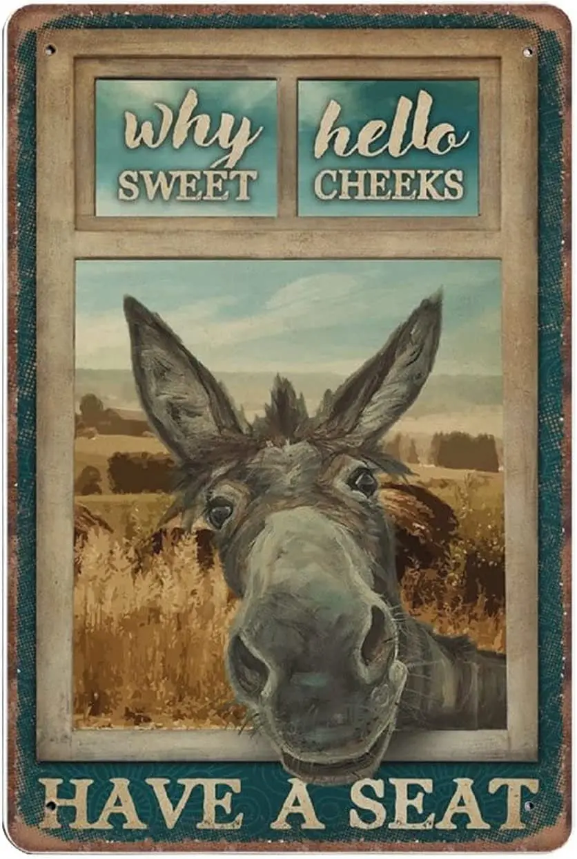 

Donkey Why Hello Sweet Cheeks Tin Signs Donkey Lover Gift Funny Vintage Metal Sign Plaqu Poster Wall Art Pub Bar Kitchen