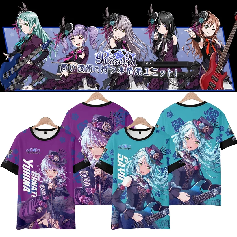 Popular Girl Band Roselia BanG Dream T-shirts 3D Yukina Minato Print Kids Anime Tees Summer Men Women Harajuku Short Sleeve Tops