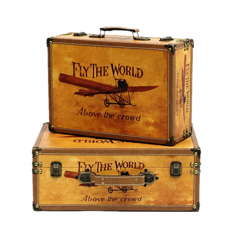 

Винтажный ретро-кейс, деревянный чемодан, холщовый кейс в европейском ретро-стиле, украшение для витрины бара, кофейни