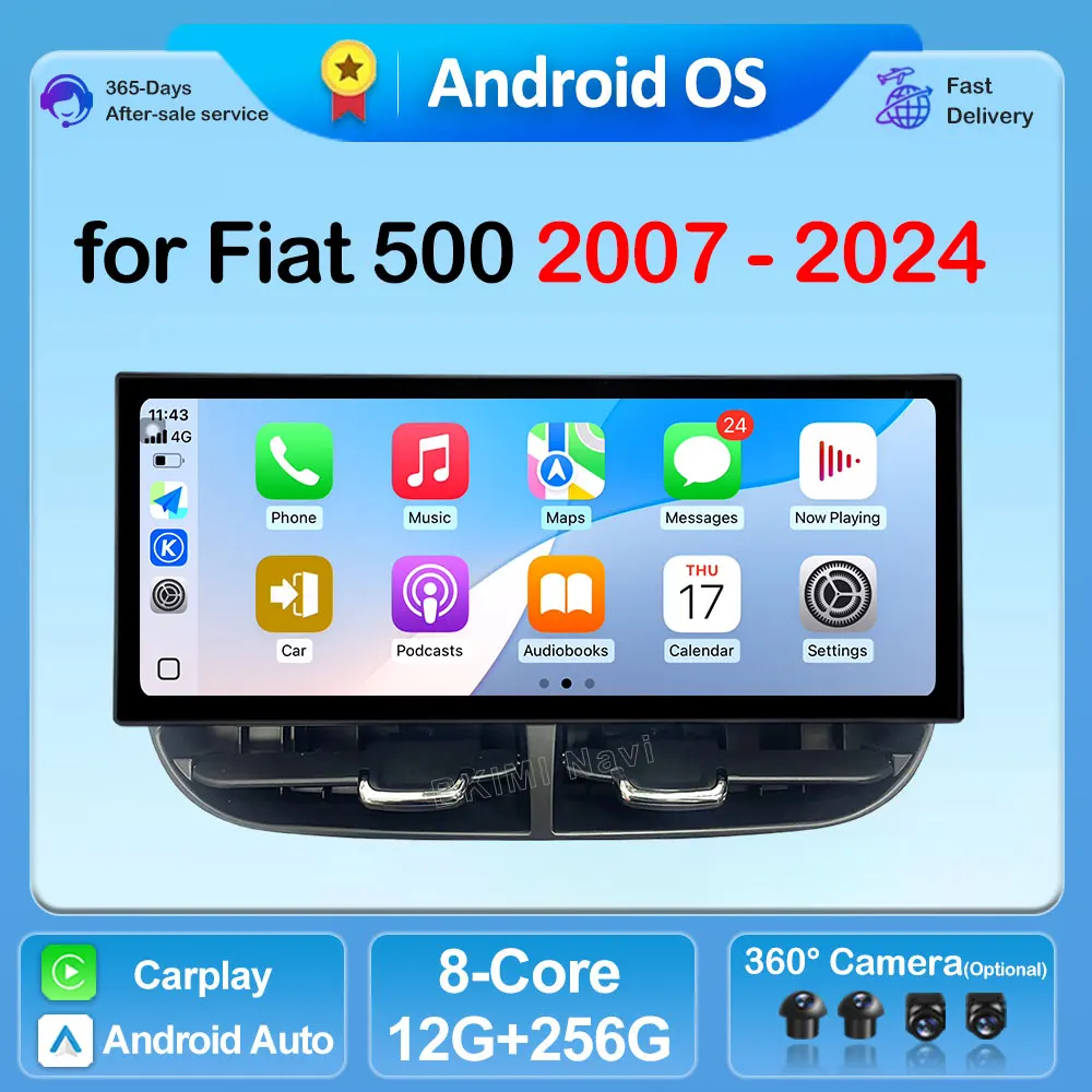 Android 16 Car Radio Video Multimedia Player 12.3 inch for Fiat 500 2007 - 2024 GPS Navi 4G Carplay WiFi Bluetooth GPS Navi DSP