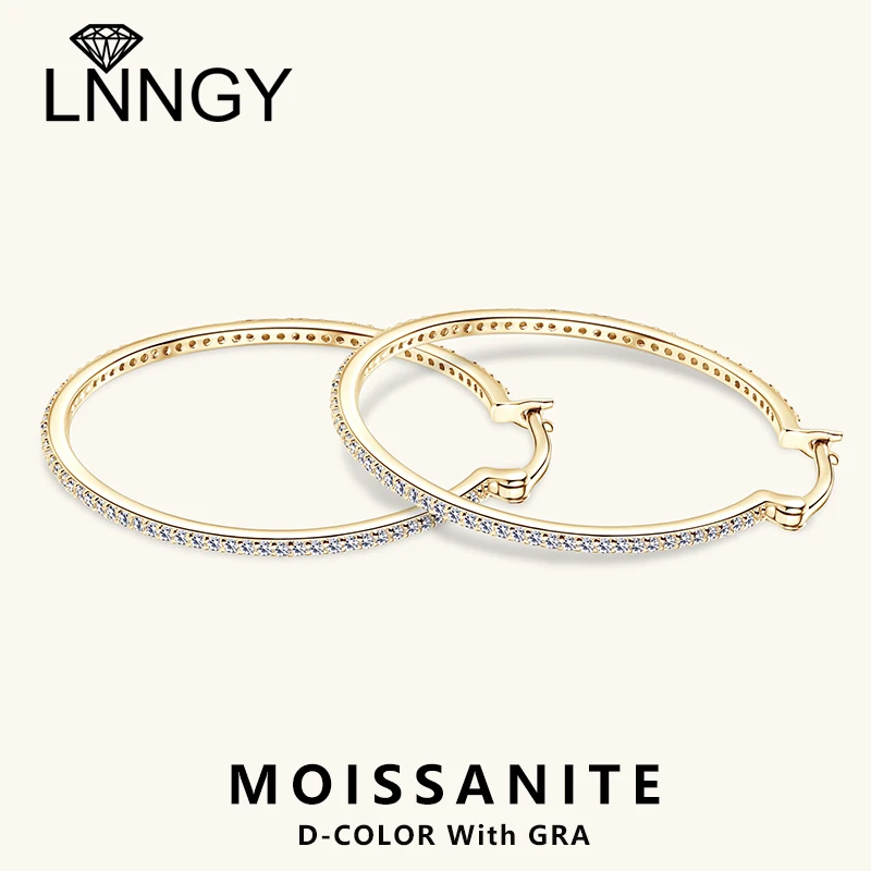 

Lnngy Certified GRA 1mm Big Circel Moissanite Earring oorbellen zilver 925 Sterling Silver Hoop Earrings Jewelry for Women Gift