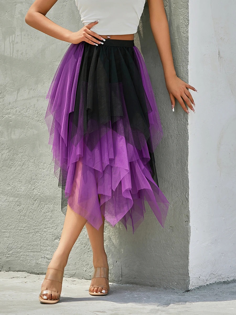 Women Tulle Half Dress Summer Spring Street Casual Party Gradient Layered Tulle Skirt Streetwear