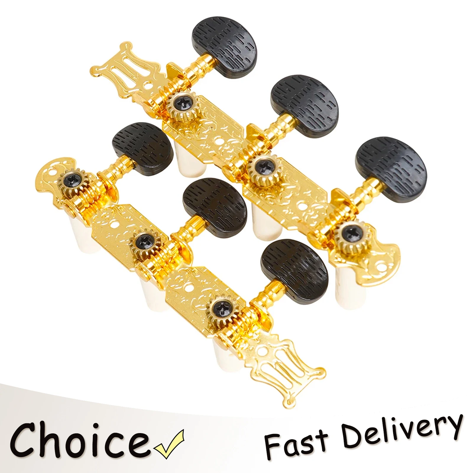 IRIN 2pcs Classical Guitar Knobs Chords Open Black Gold Chords A Pair Of Guitar Tuning Chords with Screws Fine Pattern Parts