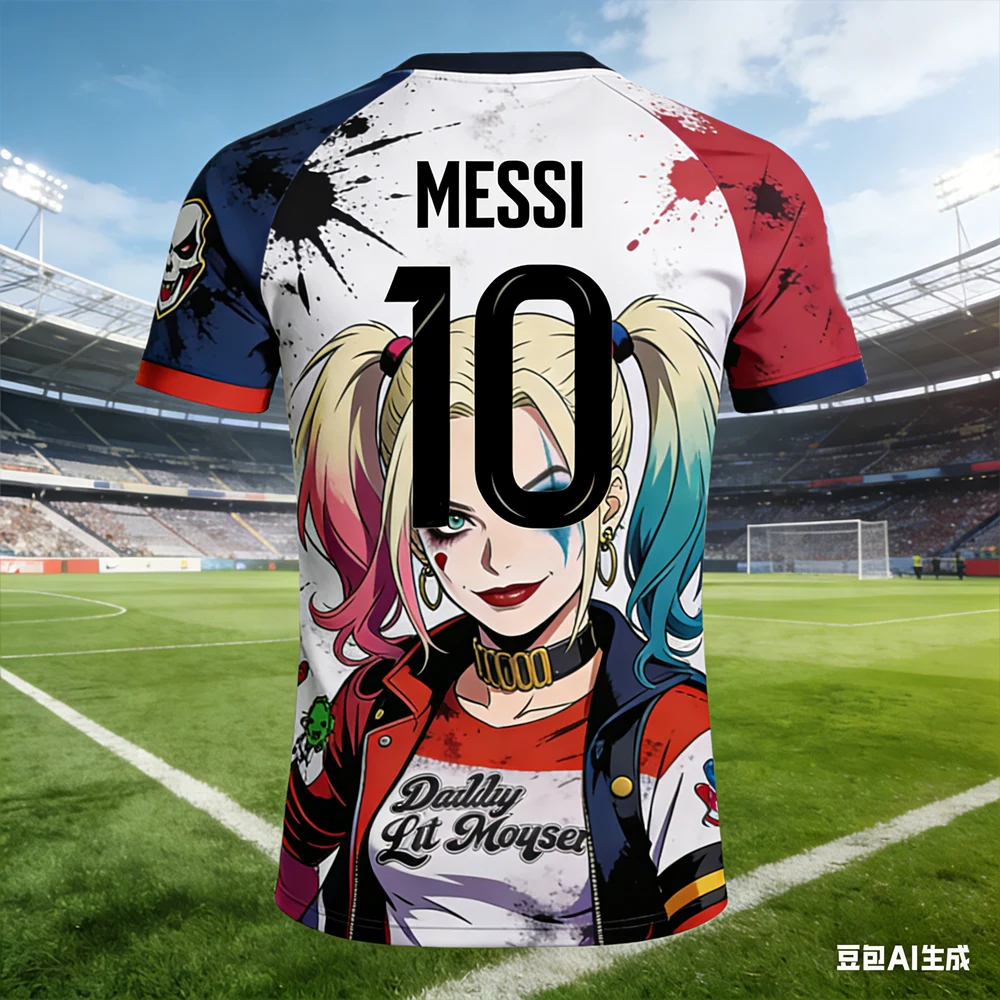 Messi #10 AI-generated Harley Quinn Soccer Jersey 2026 Men's Breathable Children's Clothing Short Sleeve Football Fan Tee view 5