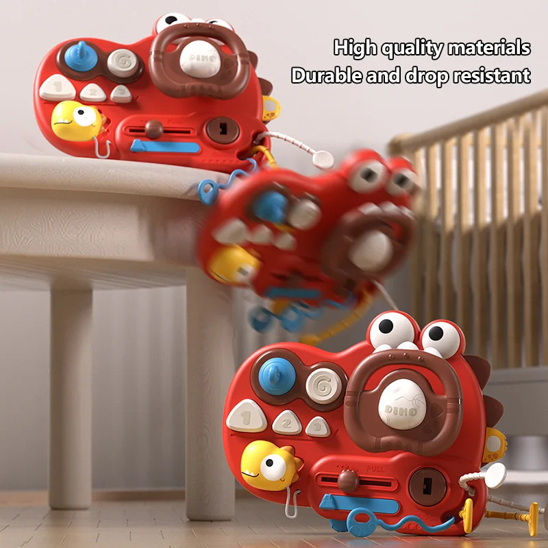 Volante de dinosaurio para bebé, juguete Montessori, cuerda de tracción, juguete sensorial para bebé de 6 a 12 meses, juguetes de actividad de silicona, juguete educativo para niños