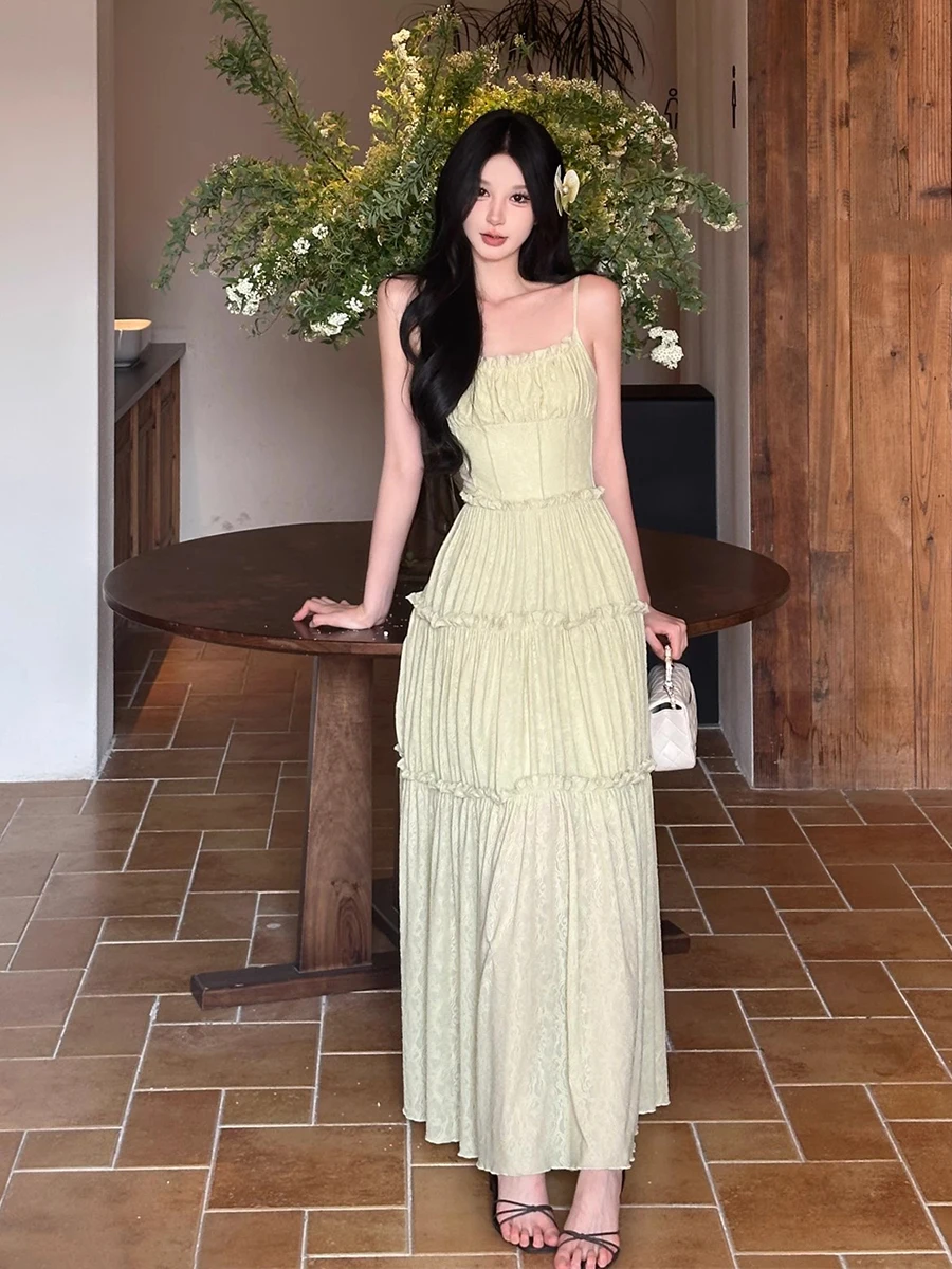 ReddaChic ภาษาฝรั่งเศสคําชนบทผู้หญิงดอกไม้ถักชุดรัดตัวเอว Cami Maxi ยาว Frilly ชุดฉัตร Lounge ฤดูร้อนเสื้อผ้า