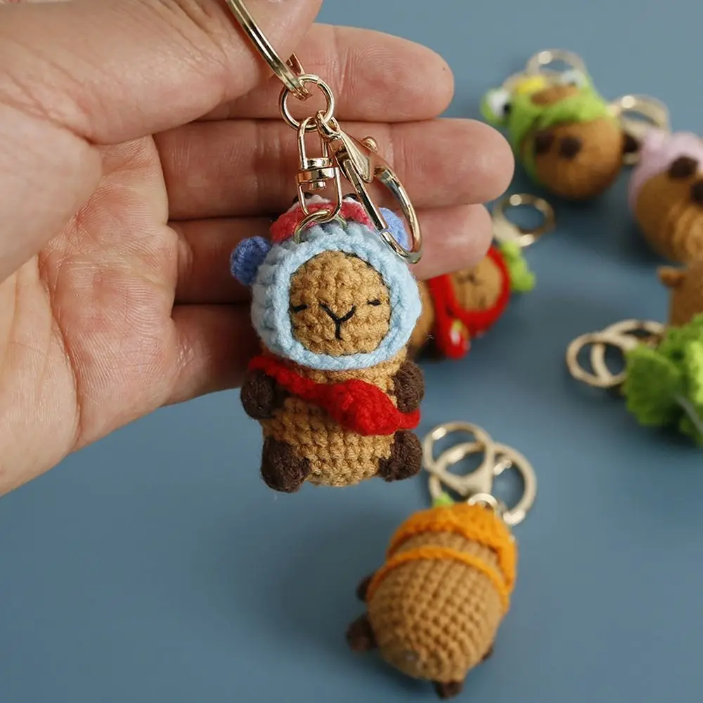 Kapibala Capybara Keychains Cartoon Handmade Knitting Capybara Doll Wool Making Bag Pendant Crochet Keyrings DIY Jewelry