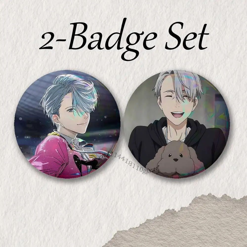 Victuuri Y-Yuri On Ice Nikiforov Katsuki 2piece set Backpack Clothes Jewelry Accessories Cartoon Round Brooch Button Badge Gifts