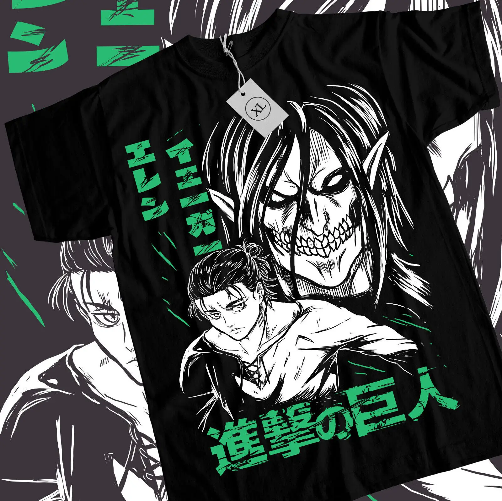 Eren Yeager T-Shirt Shingeki No Kyojin Attack on Titan Black Shirt Tee All Size