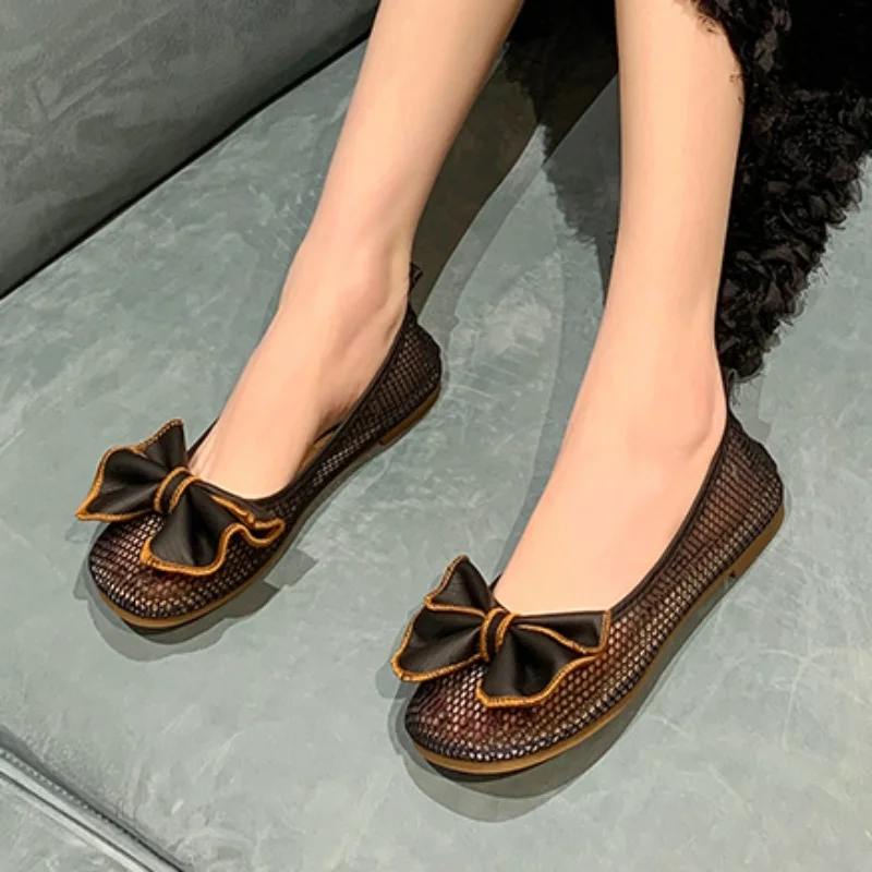 Shoes for Women 2023 Fashion Spring and Autumn Women' Slippers Net Cloth Breathable Round Toe Shallow Mouth Butterfly-knot Shoes