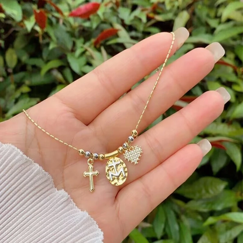 5 قطع جديد وصول العصرية 18 كيلو مطلية بالذهب المجوهرات الدينية الصليب سانت جود مريم العذراء قلادة قلادة للنساء والرجال