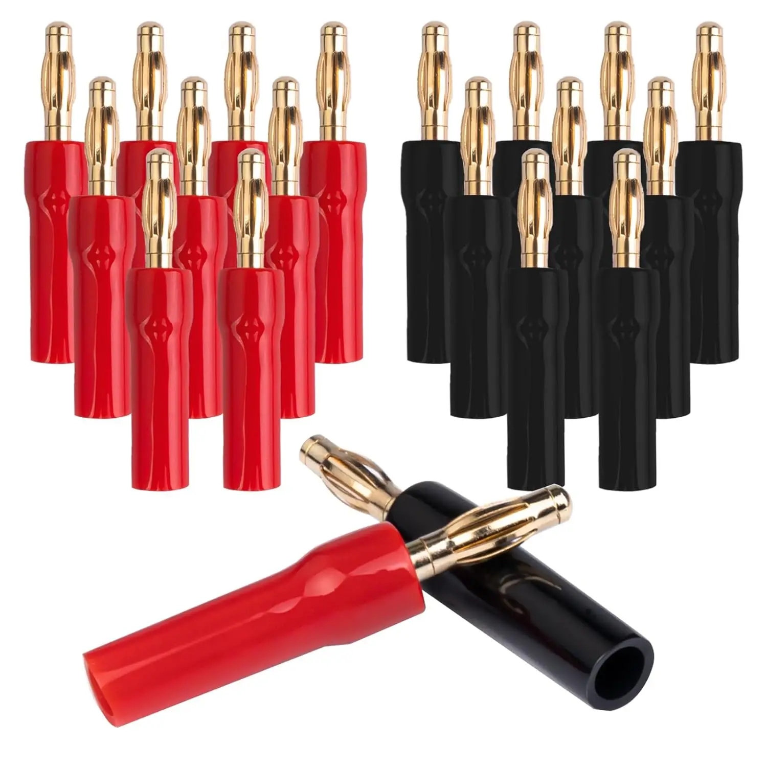 4mm Speaker Banana Plugs-Open Screw Type, Insulated 24K Gold Plated Speaker Wire Banana Plugs Connectors