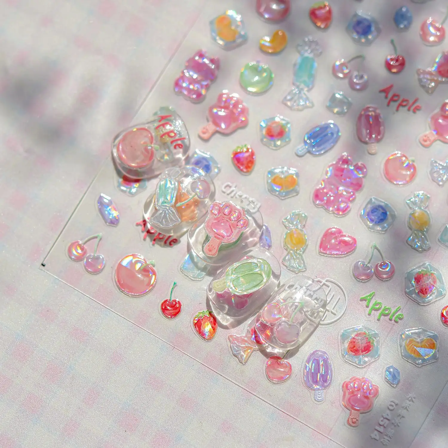 Colorful Fruit Lemon Grapefruit Kiwifruit Candy Popsicle Rabbit Cherry Apple Paw Jelly Adhesive Nail Art Sticker Manicure Decals
