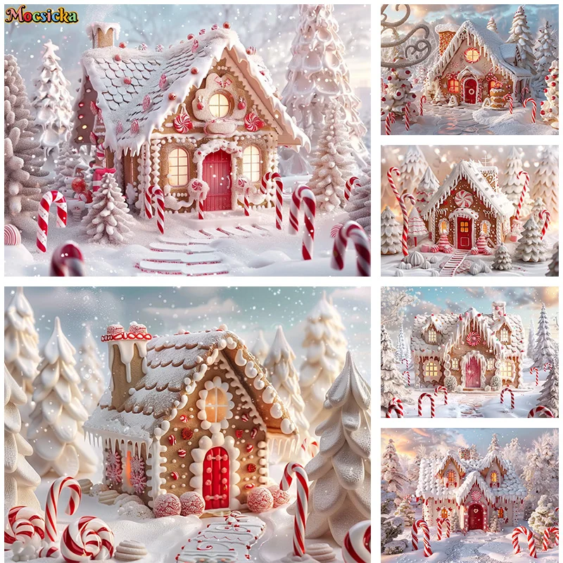 

Mocsicka Photography Backdrop Christmas Party Candy House Snow Background Kid Happy Birthday Cake Smash Photo Banner Studio Prop