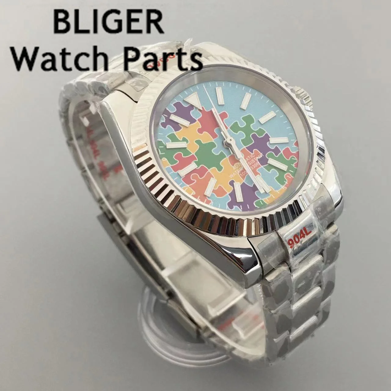 BLIGER 36mm 39mm NH35A PT5000 Mechanical Watch For Men Blue Multicolor Dial Polished Center Link Bracelet Sapphire Glass Montres