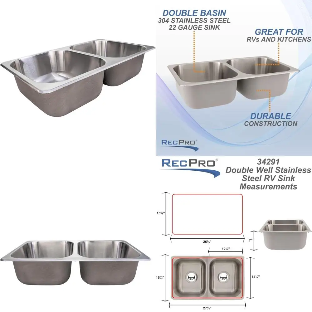 

Кухонная мойка с двойной чашей из нержавеющей стали, 27 x 16 x 7, современная и прочная для повседневного использования