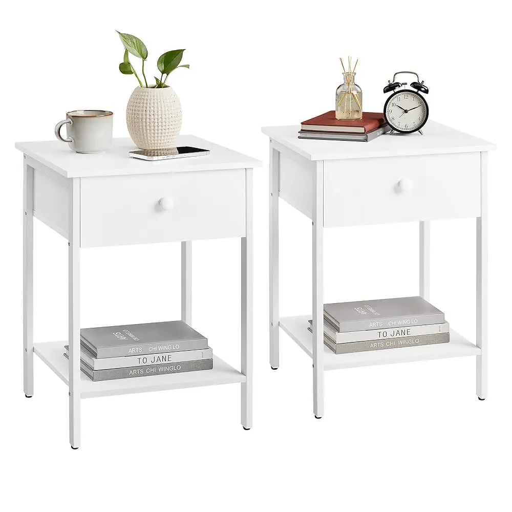

Nightstands Set Of 2, End Tables, Side Tables With Drawer And Shelf, 15.7 X 15.7 X 21.7 Hes, Bedroom, Steel Frame, Easy