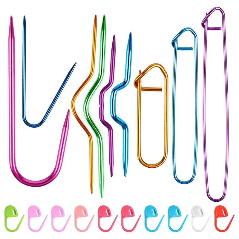 

A76X-Cable-Stitch Holders& Needles(Aluminum)- 19 Pcs Set With Knitting Markers For Yarn Sewing