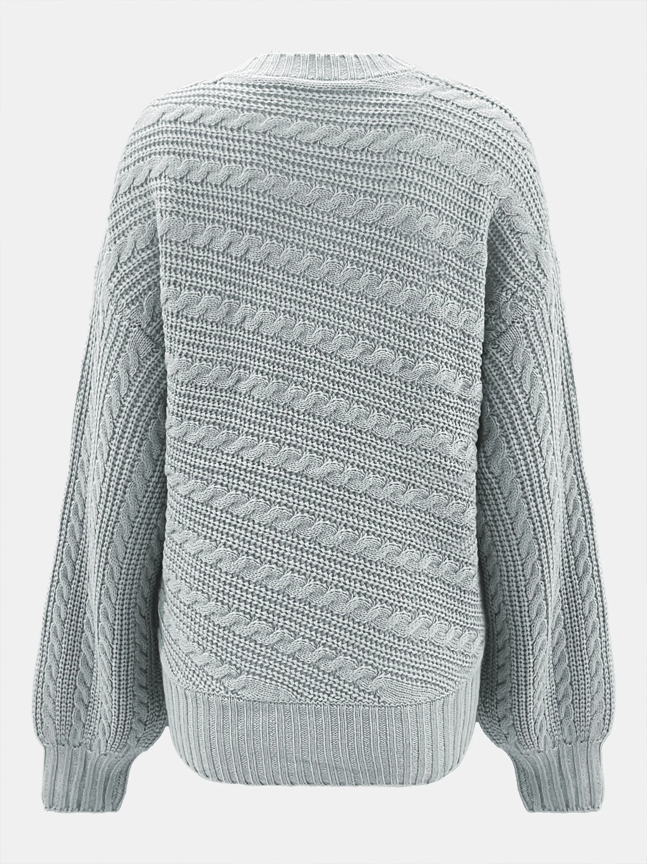 Autumn and winter women's round neck solid color button rope loose and versatile woolen pullover top