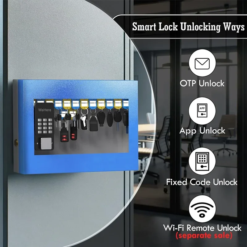 Key Safe Box Wall Mount, Smart Key Cabinet, APP Bluetooth/One Time Password/Wi-Fi Remote/Fixed Code/Key Unlock, Key Manage