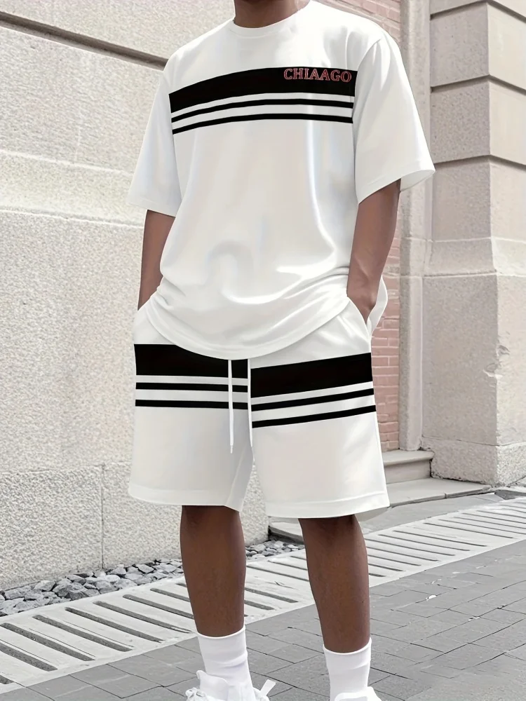 New Men's Casual Short-sleeved Set In 2025, Featuring Outdoor Animal Lion Patterns, Street Fashion Top And Shorts