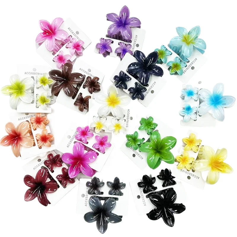 3Pcs/Set Sweet Flower Colroful Gradient Hair Claws Ponytail Cip Clamp Barrettes Hairpins For Women Girl Beach Hair Accessories