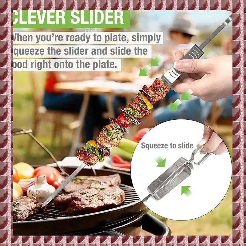 A95G Stainless Steel Kabob Skewers For Grilling, 16-Inch Metal Skewers With Slider For Safe & Easy BBQ, 4-Piece Durable Easy To