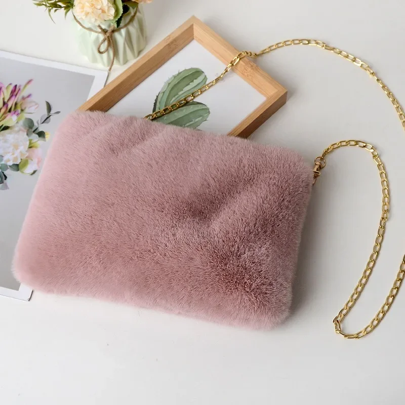 Plush Handbag Women'S New Eco-Friendly Fur Furry Mini Handbag Korean Fashion Plush Crossbody Bag Square Bag