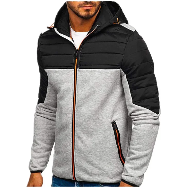 Men's New Leisure Zipper Hooded Spliced Fashionable Sweatshirt, A Long - Zipper Cardigan for European and American Youth.