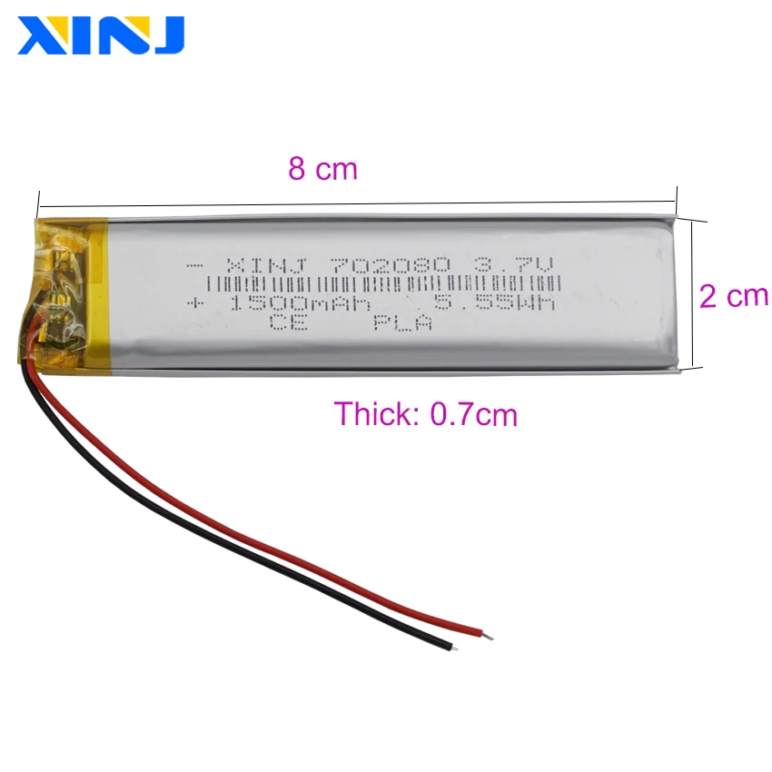 3.7V 1500 mAh 5.55Wh 702080 akumulator litowo polimerowy akumulator litowy Lipo do GPS E-Book Camera MP4 rejestrator jazdy Tablet PC