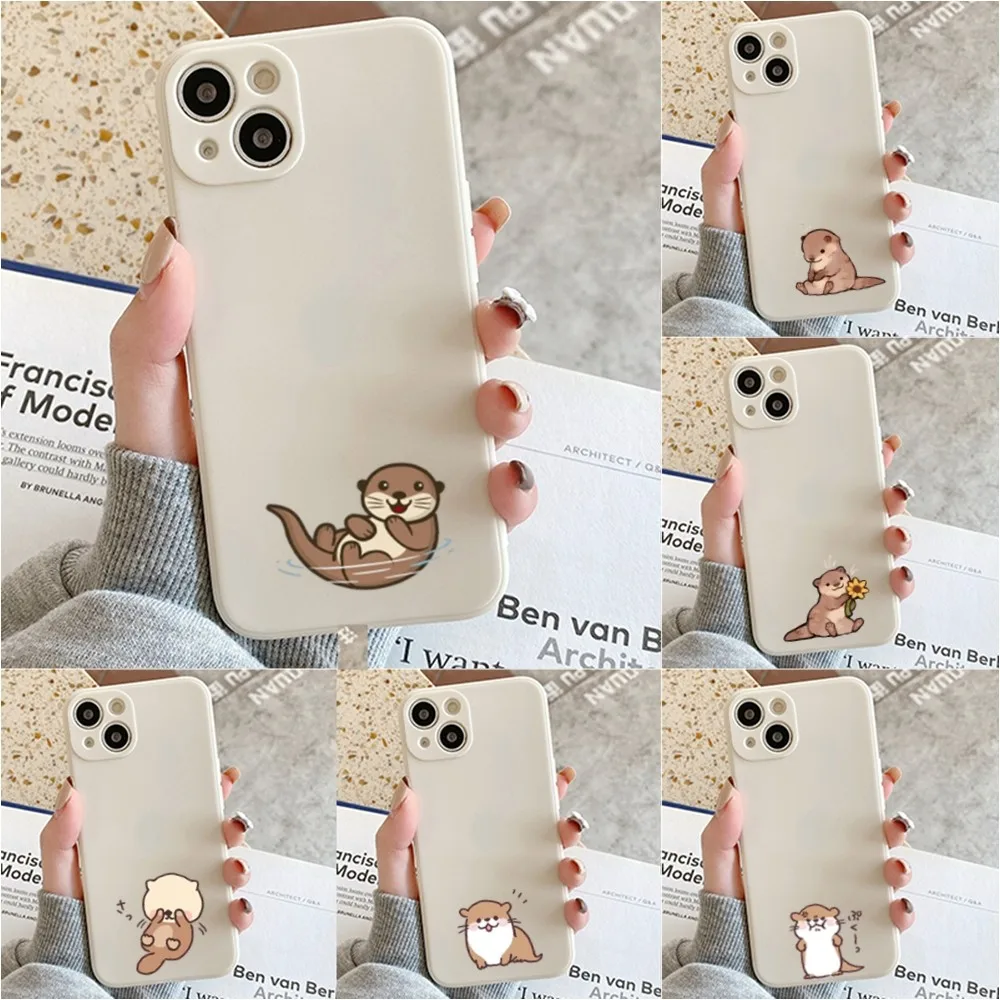 Y-Yinuoda Cute Cartoon Otter Phone Case For Iphone 11 13 14 Pro Max X Xr Xs Max Se2020 12mini White Cover Case