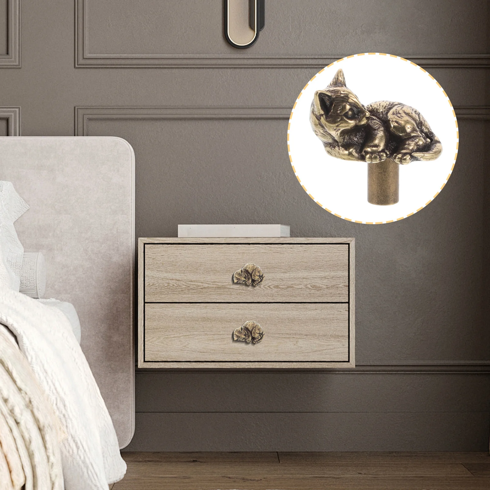 

Decorative Brass Door Handle with Adorable Cat Motif Suitable for Cabinet Drawer Chest Smooth Polished Surface Vintage Inspired