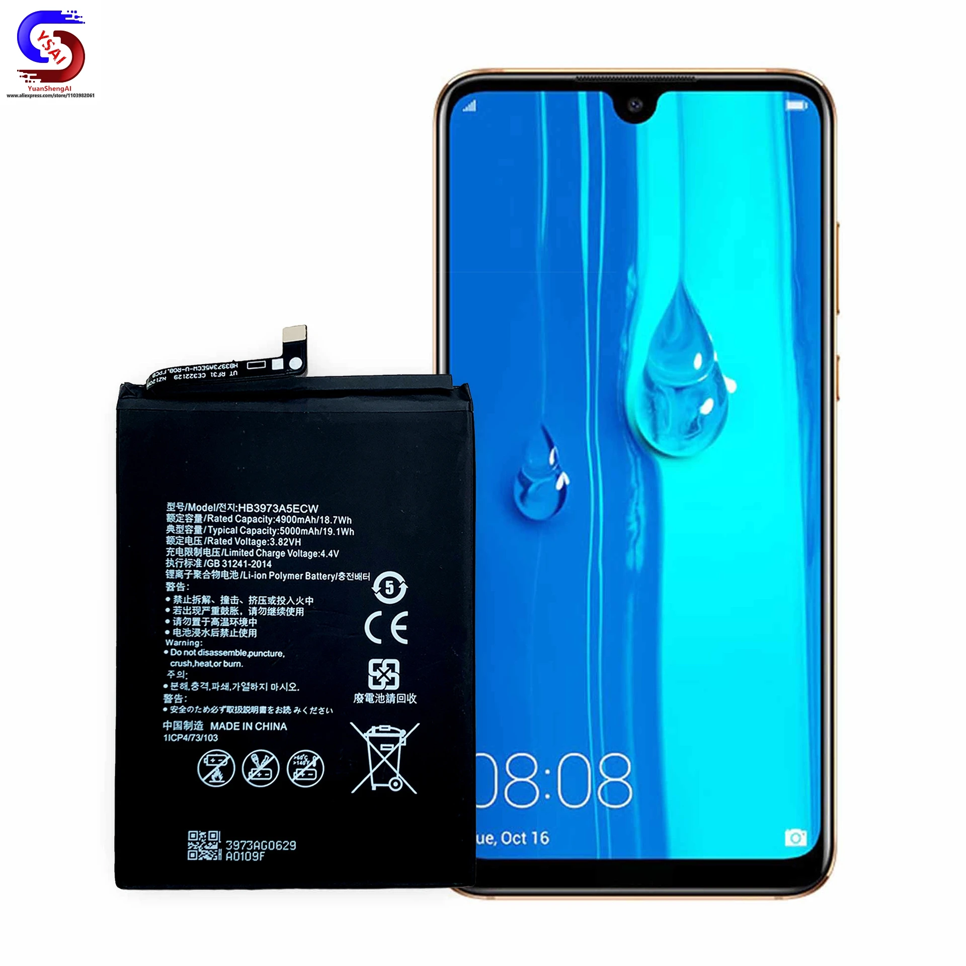 Huawei Mobile Phone Built-In Battery, Mate20X, 8X MAX, HB3973A5ECW, Fábrica Atacado, Novo, 5pcs