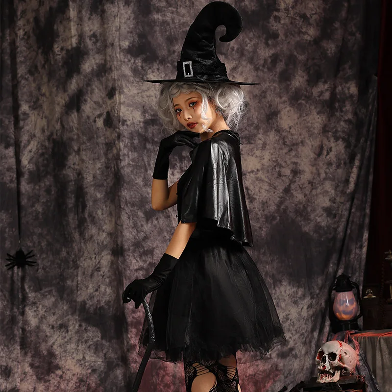 Halloween Hexenkostüm mit Ahle und Haken k Fem Zaubererrock Magische Hexe Rollenspiel Bühnenaufführung Kleidung Damen