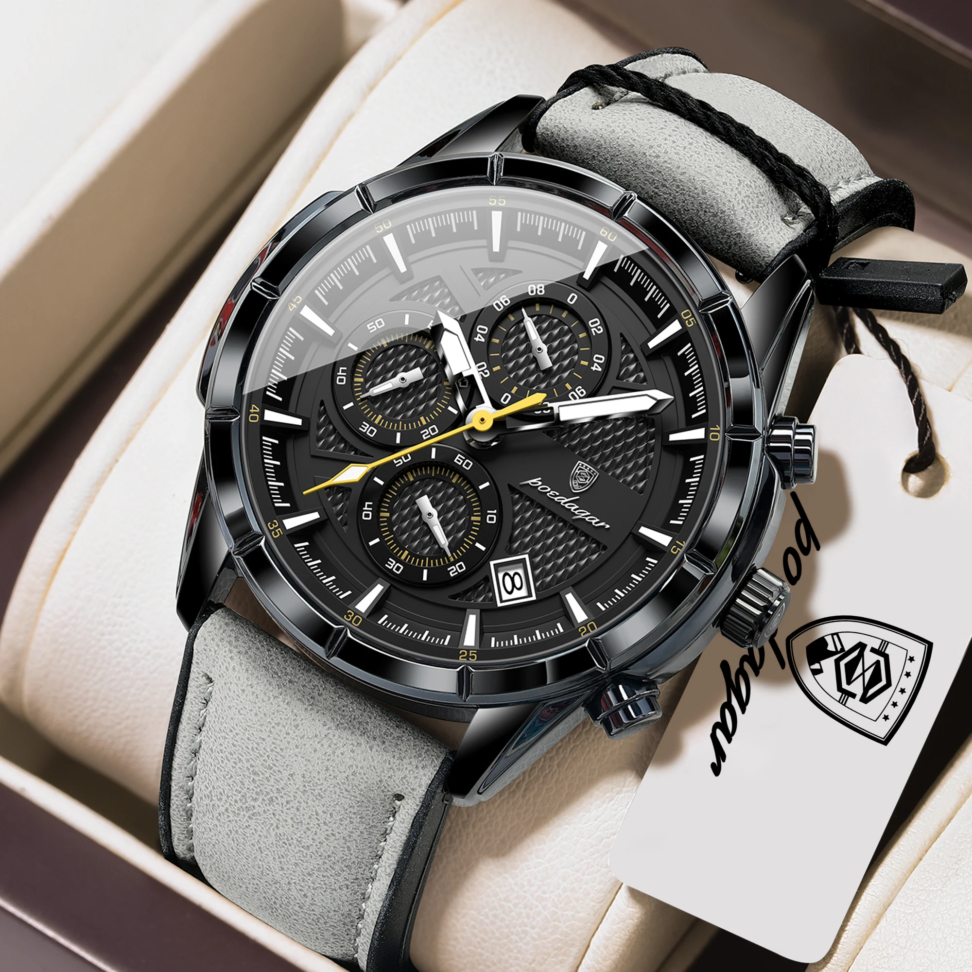 POEDAGAR Vintage Couple Wristwatch Quartz Leather Men's Watches Date Chronograph Waterproof Luminous Man Watch Gift For Husband