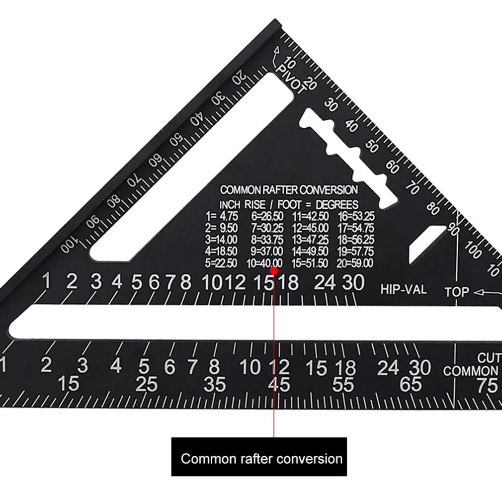 7inch Metric Triangle Ruler Aluminum Alloy Angle Protractor Speed Metric Square Measuring Ruler for Woodworker Carpenter Tool