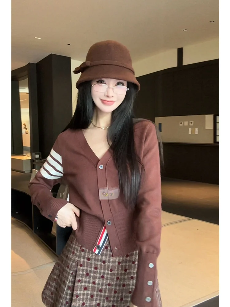 

Slim Fit V-Ne Knitted Open Cardigan Women's Striped Design Outerwear LADIES FIRST Autumn Winter New Sle L2670