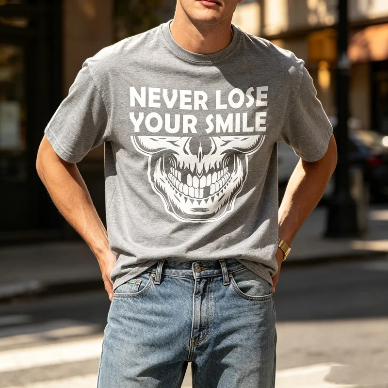 Never Lose Your Smile Skull Graphic T Shirt Motivational Skeleton Print Unisex Soft 100% Cotton Crew Neck Top  Y2k Clothes